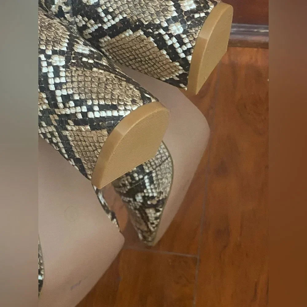 NWOB Lulu’s My Generation Tan Snake High Heel Mid-Calf Boots *SIZE: 8‎